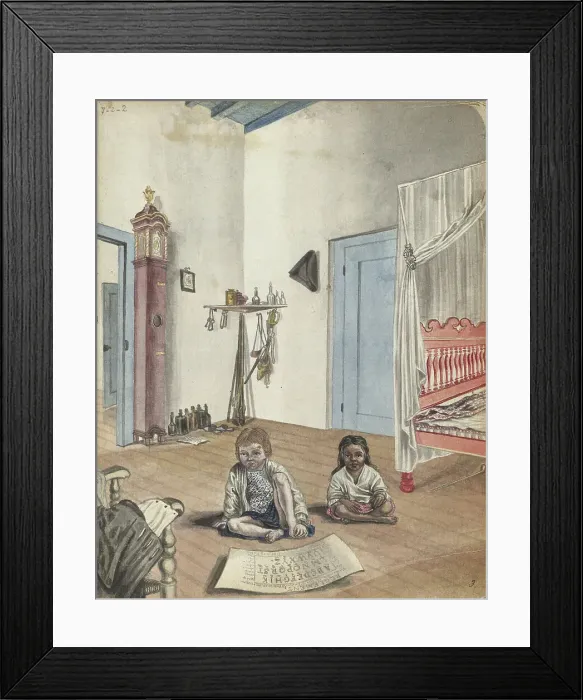 Framed Print : Bedroom with son Jantje and Bietja, an enslaved girl, 1784. Creator: Jan Brandes Framed Print : Bedroom with son Jantje and Bietja, an enslaved girl, 1784. Creator: Jan Brandes