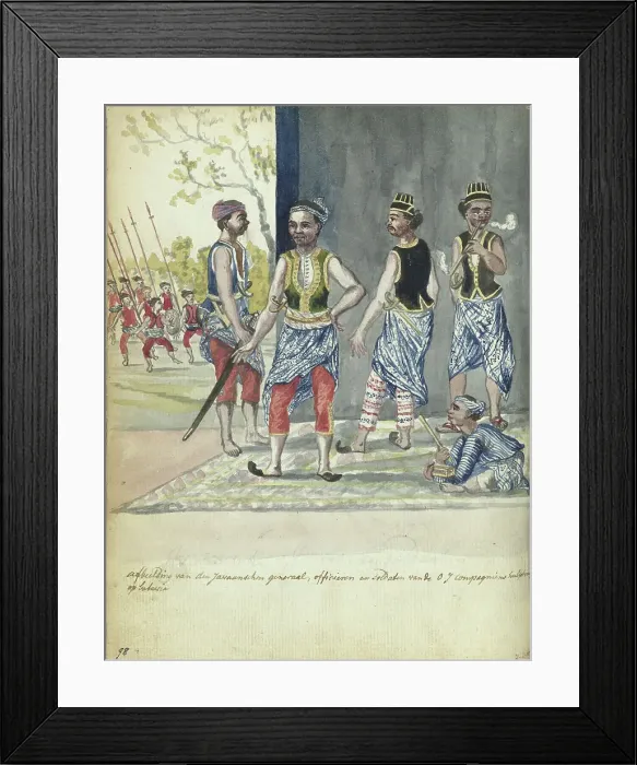 Framed Print : Javanese auxiliary troops of the Company, 1779-1785. Creator: Jan Brandes Framed Print : Javanese auxiliary troops of the Company, 1779-1785. Creator: Jan Brandes