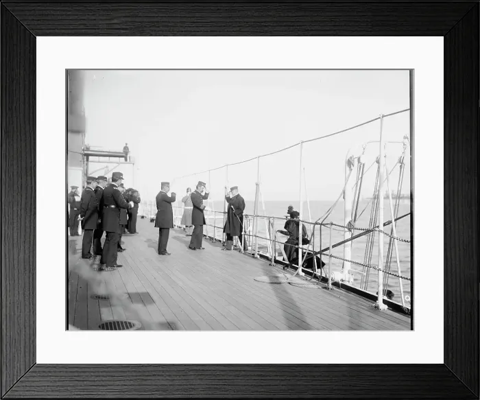 Framed Print : U.S.S. Maine, receiving a visitor, (1896?). Creator: William H. Jackson Framed Print : U.S.S. Maine, receiving a visitor, (1896?). Creator: William H. Jackson