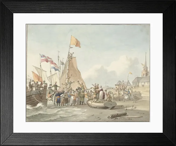 Framed Print : Arrival of Prince Willem Frederik in Scheveningen, November 30, 1813, (1813). Creator: Nicolaas Lodewyk Penning Framed Print : Arrival of Prince Willem Frederik in Scheveningen, November 30, 1813, (1813). Creator: Nicolaas Lodewyk Penning