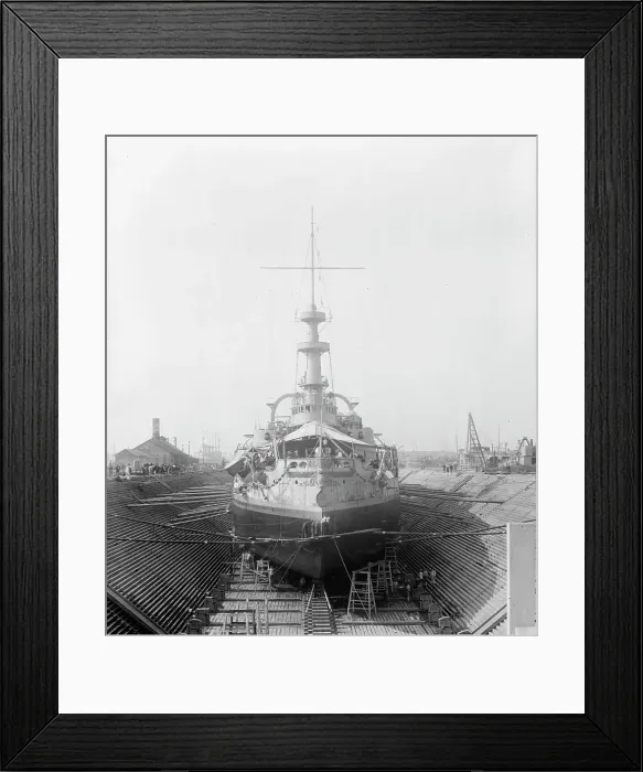 Framed Print : U.S.S. Massachusetts in dry dock, between 1896 and 1901. Creator: William H. Jackson