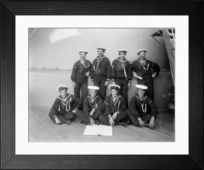 Framed Print : U.S.S. Massachusetts, group of seamen, between 1896 and 1901. Creator: William H. Jackson Framed Print : U.S.S. Massachusetts, group of seamen, between 1896 and 1901. Creator: William H. Jackson