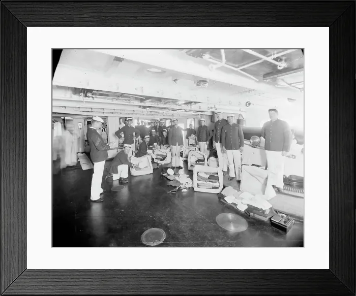 Framed Print : U.S.S. Massachusetts, kit inspection, between 1896 and 1901. Creator: William H. Jackson Framed Print : U.S.S. Massachusetts, kit inspection, between 1896 and 1901. Creator: William H. Jackson