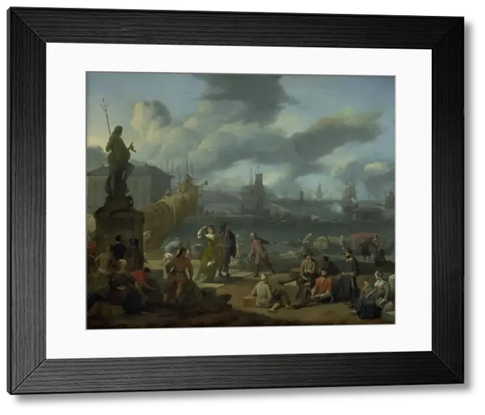 Framed Print : Southern Harbour among Rocks, 1666. Creator: Johannes Lingelbach Framed Print : Southern Harbour among Rocks, 1666. Creator: Johannes Lingelbach