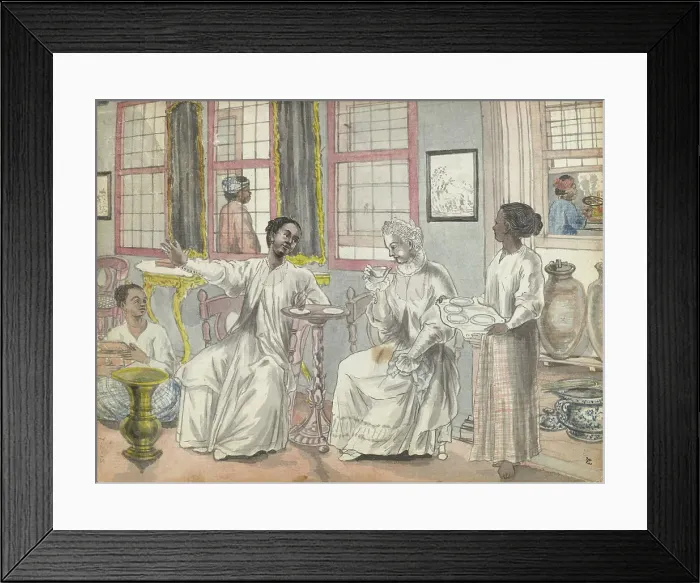 Framed Print : Tea party in a European house in Batavia, 1779-1785. Creator: Jan Brandes Framed Print : Tea party in a European house in Batavia, 1779-1785. Creator: Jan Brandes