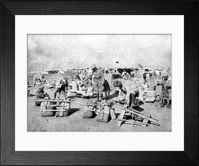 Framed Print : La Turquie Succombe; L'inspection des selles des chameaux employes aux transports, 1918. Creator: Unknown