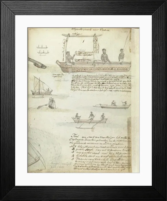 Framed Print : Dhoni, fishing boats in the Bay of Galle, 1786. Creator: Jan Brandes Framed Print : Dhoni, fishing boats in the Bay of Galle, 1786. Creator: Jan Brandes