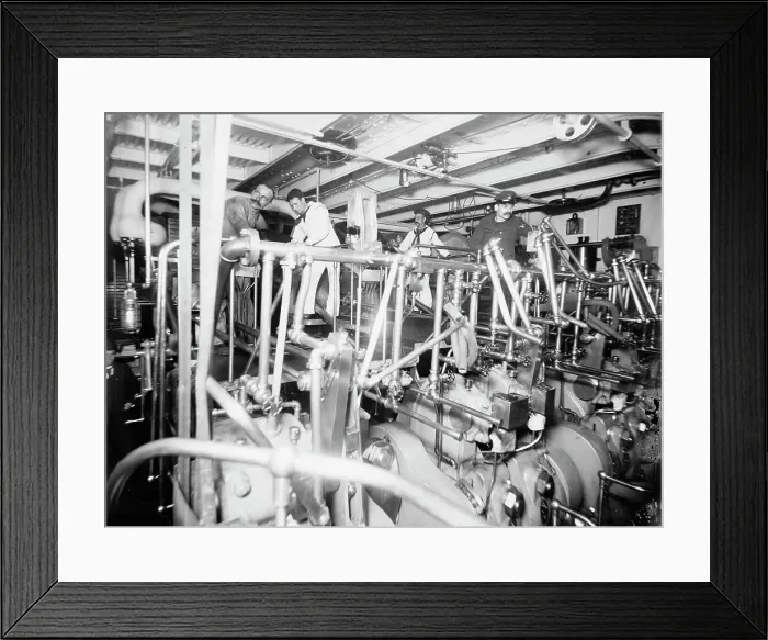 Framed Print : U.S.S. Newark, engine room, between 1891 and 1901. Creator: William H. Jackson Framed Print : U.S.S. Newark, engine room, between 1891 and 1901. Creator: William H. Jackson