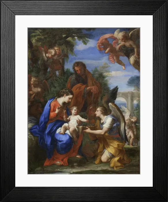 Framed Print : The Rest on The Flight into Egypt, 1720. Creators: Giuseppe Bartolomeo Chiari, Carlo Maratti, Lorenzo Masucci Framed Print : The Rest on The Flight into Egypt, 1720. Creators: Giuseppe Bartolomeo Chiari, Carlo Maratti, Lorenzo Masucci