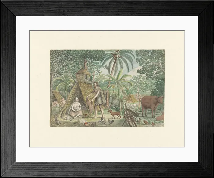 Framed Print : Adam and Eve in a utopian village scene, 1779-1785. Creator: Jan Brandes Framed Print : Adam and Eve in a utopian village scene, 1779-1785. Creator: Jan Brandes