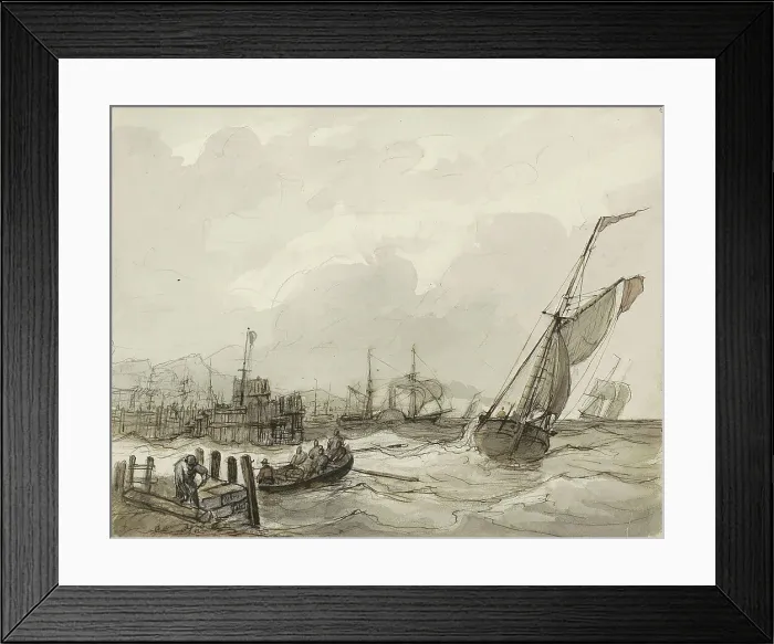 Framed Print : Harbour view, c.1825-c.1875. Creator: Circle of Petrus Johannes Schotel Framed Print : Harbour view, c.1825-c.1875. Creator: Circle of Petrus Johannes Schotel