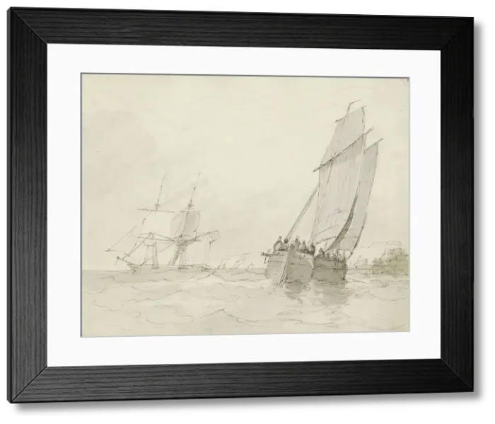 Framed Print : Sailing ships near a port, c.1825-c.1875. Creator: Circle of Petrus Johannes Schotel Framed Print : Sailing ships near a port, c.1825-c.1875. Creator: Circle of Petrus Johannes Schotel