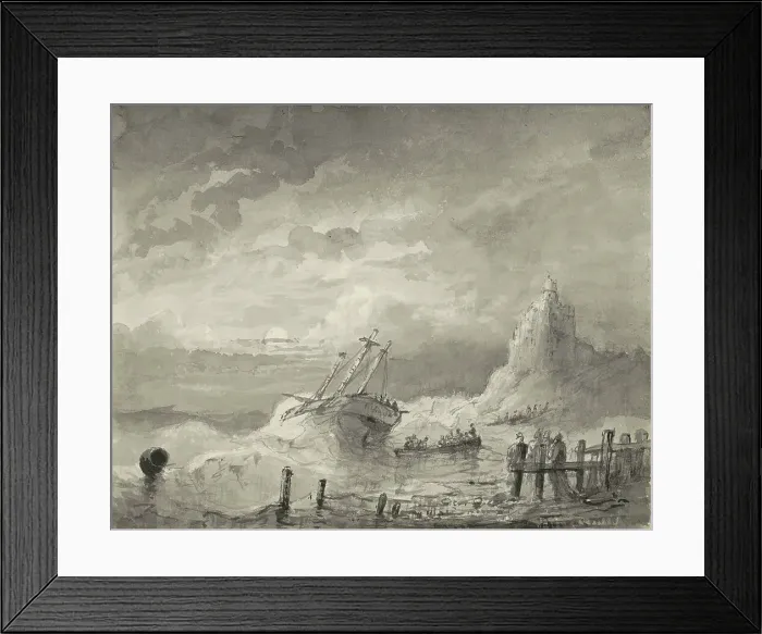 Framed Print : Ship in distress off the coast, c.1825-c.1875. Creator: Circle of Petrus Johannes Schotel Framed Print : Ship in distress off the coast, c.1825-c.1875. Creator: Circle of Petrus Johannes Schotel