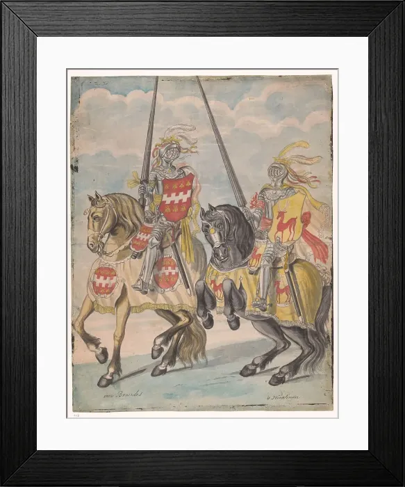 Framed Print : Knights with the family arms of Brandes and Hirschman, 1770-1808. Creator: Jan Brandes Framed Print : Knights with the family arms of Brandes and Hirschman, 1770-1808. Creator: Jan Brandes