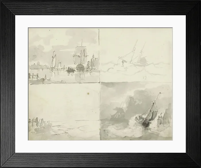 Framed Print : Four seascapes, c.1825-c.1875. Creator: Circle of Petrus Johannes Schotel Framed Print : Four seascapes, c.1825-c.1875. Creator: Circle of Petrus Johannes Schotel