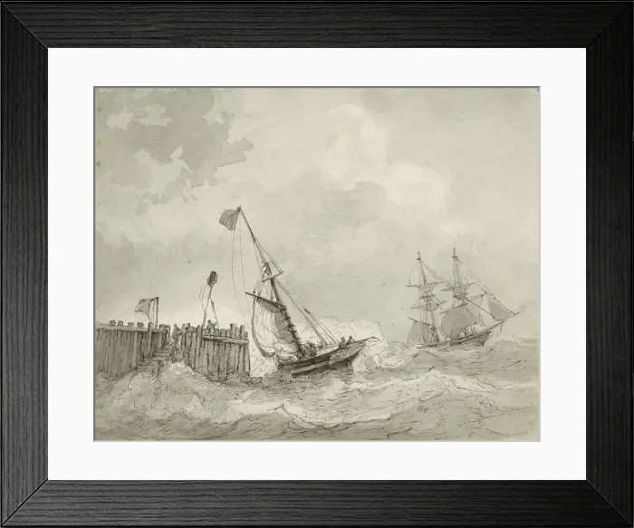 Framed Print : Two sailing ships at a landing place, c.1825-c.1875. Creator: Circle of Petrus Johannes Schotel Framed Print : Two sailing ships at a landing place, c.1825-c.1875. Creator: Circle of Petrus Johannes Schotel