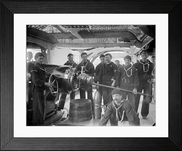 Framed Print : U.S.S. New York, breech of 8 inch gun and crew, between 1893 and 1901. Creator: William H. Jackson Framed Print : U.S.S. New York, breech of 8 inch gun and crew, between 1893 and 1901. Creator: William H. Jackson