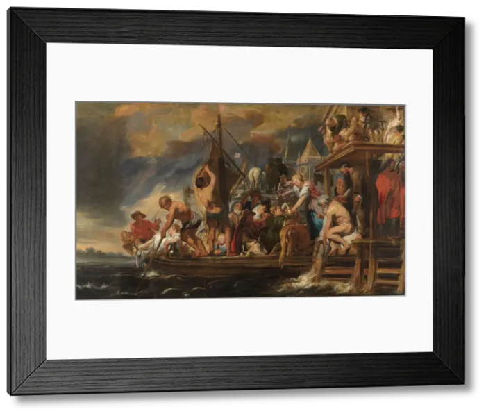 Framed Print : A Ferry Departs as St Peter Finds a Coin in the Mouth of a Fish, c.1621-c.1650. Creator: Workshop of Jacques Jordaens Framed Print : A Ferry Departs as St Peter Finds a Coin in the Mouth of a Fish, c.1621-c.1650. Creator: Workshop of Jacques Jordaens