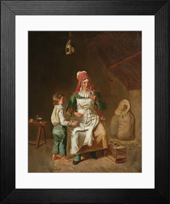 Framed Print : Mother and son with a bird. Creator: Anna Geneviève Greuze Framed Print : Mother and son with a bird. Creator: Anna Geneviève Greuze