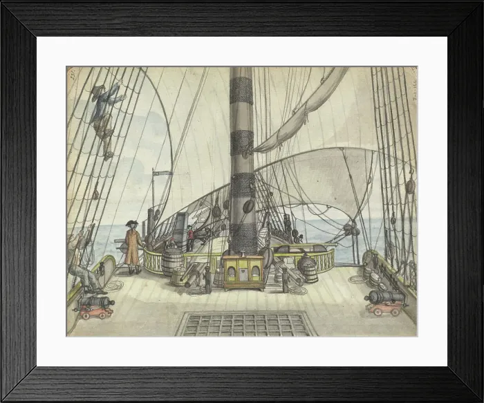 Framed Print : Deck view from a VOC ship to the big mast, 1778-1787. Creator: Jan Brandes Framed Print : Deck view from a VOC ship to the big mast, 1778-1787. Creator: Jan Brandes
