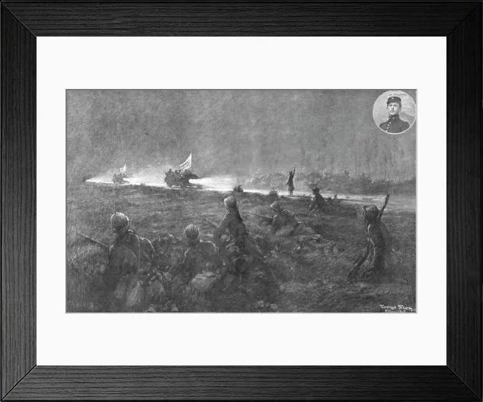 Framed Print : Les Drapeaux blancs de l'allemagne; Arrivee des plenipotentiaires allemands aux premieres...1918. Creator: Georges Bertin Scott Framed Print : Les Drapeaux blancs de l'allemagne; Arrivee des plenipotentiaires allemands aux premieres...1918. Creator: Georges Bertin Scott