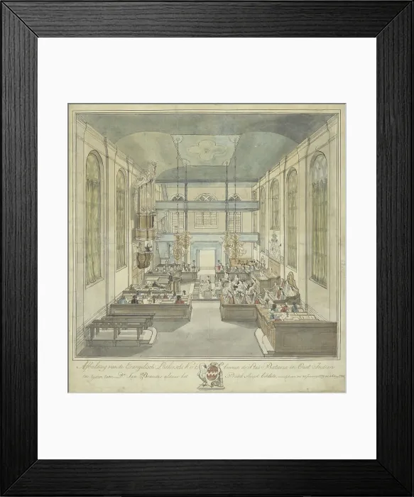 Framed Print : Evangelical Lutheran Church within the city of Batavia in the East Indies, c.1785. Creator: Jan Brandes Framed Print : Evangelical Lutheran Church within the city of Batavia in the East Indies, c.1785. Creator: Jan Brandes