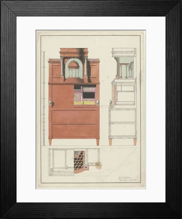 Framed Print : Design for secretary desk, 1816. Creator: Unknown Framed Print : Design for secretary desk, 1816. Creator: Unknown