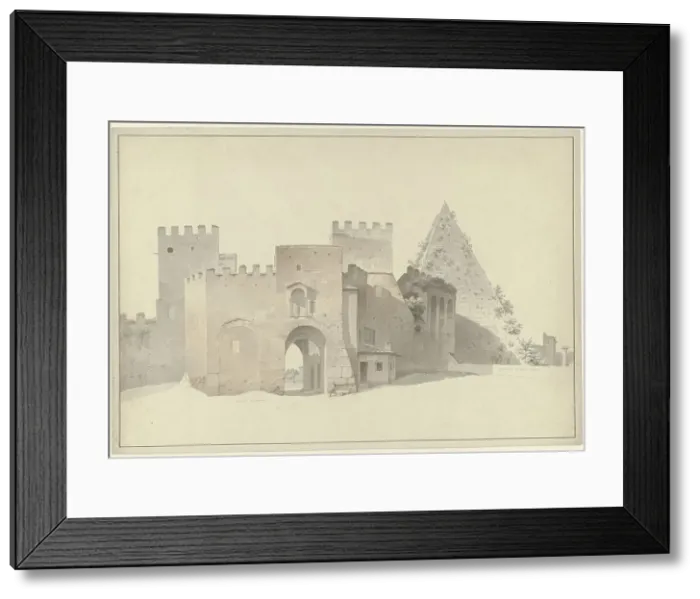 Framed Print : The Porta San Paolo and the Pyramid of Cestius in Rome, c.1809-c.1812. Creator: Josephus Augustus Knip Framed Print : The Porta San Paolo and the Pyramid of Cestius in Rome, c.1809-c.1812. Creator: Josephus Augustus Knip