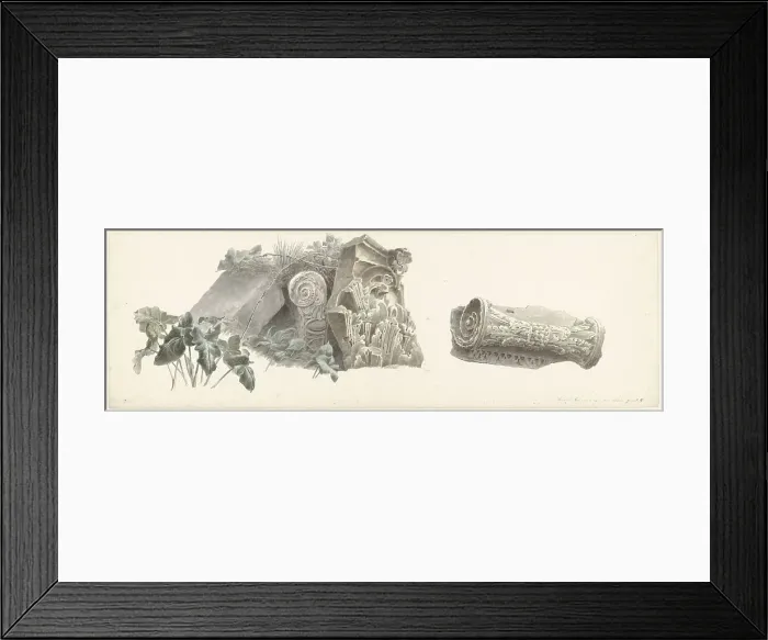 Framed Print : Five Capitals in the Villa Mattei in Rome, c.1809-c.1812. Creator: Josephus Augustus Knip