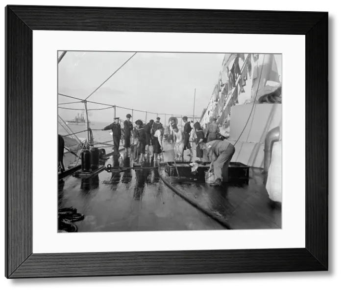 Framed Print : U.S.S. New York, scrubbing down, between 1893 and 1901. Creator: William H. Jackson Framed Print : U.S.S. New York, scrubbing down, between 1893 and 1901. Creator: William H. Jackson