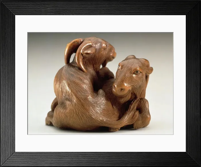 Framed Print : Goat Pair, Early to mid-19th century. Creator: Sukenao Framed Print : Goat Pair, Early to mid-19th century. Creator: Sukenao