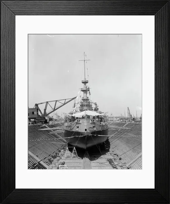 Framed Print : U.S.S. Oregon in dry dock, Brooklyn Navy Yard, 1898 Aug-Oct. Creator: William H. Jackson