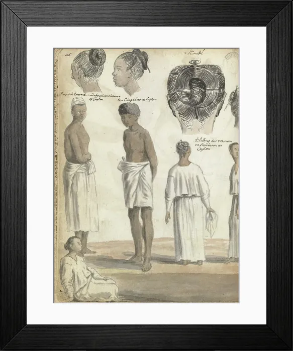 Framed Print : Hairstyles, traditional styles in Ceylon, 1785-1786. Creator: Jan Brandes Framed Print : Hairstyles, traditional styles in Ceylon, 1785-1786. Creator: Jan Brandes