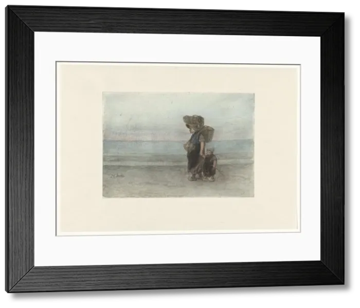 Framed Print : Woman with child, walking on the beach, 1834-1892. Creator: Jozef Israels Framed Print : Woman with child, walking on the beach, 1834-1892. Creator: Jozef Israels