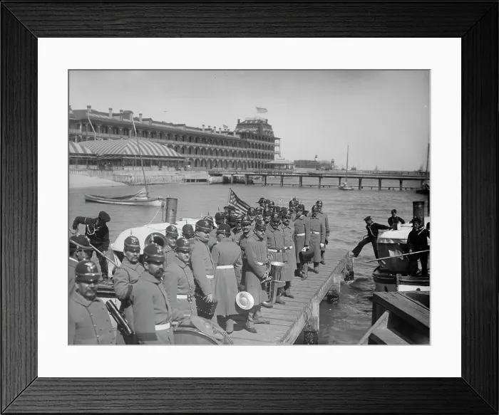 Framed Print : Returning from drill, Hampton Roads, between 1890 and 1901. Creator: William H. Jackson Framed Print : Returning from drill, Hampton Roads, between 1890 and 1901. Creator: William H. Jackson