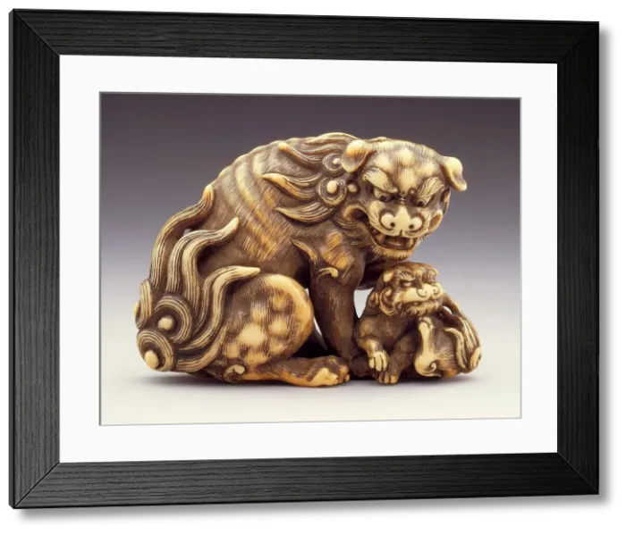 Framed Print : Chinese Lion and Young, 18th century. Creator: Tomotada Framed Print : Chinese Lion and Young, 18th century. Creator: Tomotada