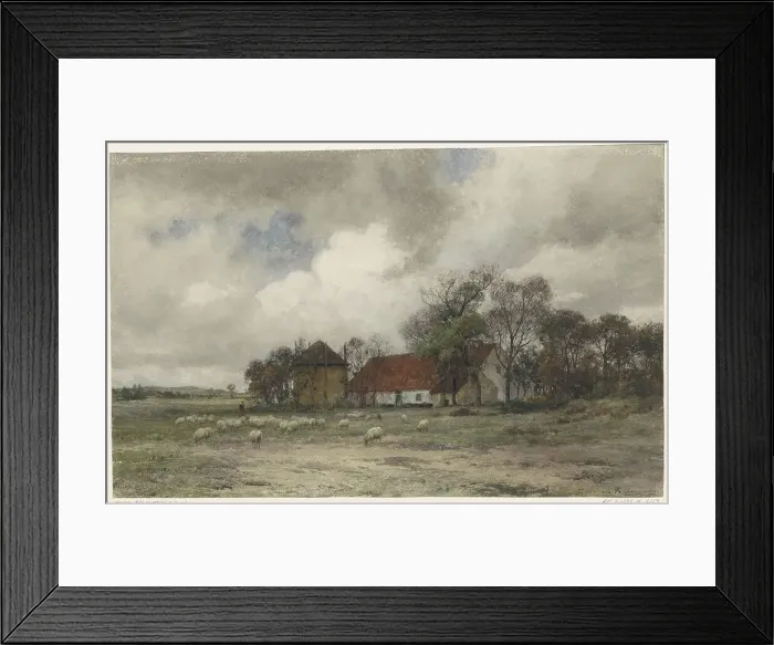 Framed Print : Landscape with farm and shepherd with sheep, 1872. Creator: Julius Jacobus van de Sande Bakhuyzen Framed Print : Landscape with farm and shepherd with sheep, 1872. Creator: Julius Jacobus van de Sande Bakhuyzen