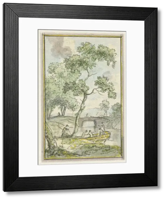 Framed Print : Landscape with a boat, 1752-1819. Creators: Juriaan Andriessen, Isaac de Moucheron Framed Print : Landscape with a boat, 1752-1819. Creators: Juriaan Andriessen, Isaac de Moucheron