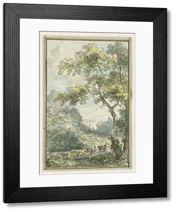 Framed Print : Landscape with cattle, 1752-1819. Creators: Juriaan Andriessen, Isaac de Moucheron Framed Print : Landscape with cattle, 1752-1819. Creators: Juriaan Andriessen, Isaac de Moucheron