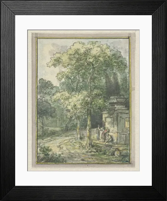 Framed Print : Landscape with fountain, 1752-1819. Creators: Juriaan Andriessen, Isaac de Moucheron Framed Print : Landscape with fountain, 1752-1819. Creators: Juriaan Andriessen, Isaac de Moucheron