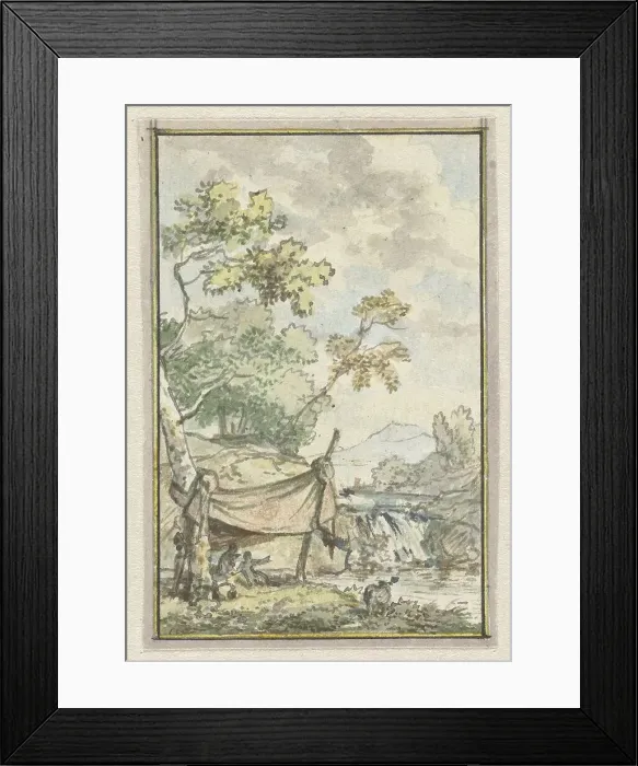 Framed Print : Landscape with waterfall, 1752-1819. Creators: Juriaan Andriessen, Isaac de Moucheron Framed Print : Landscape with waterfall, 1752-1819. Creators: Juriaan Andriessen, Isaac de Moucheron