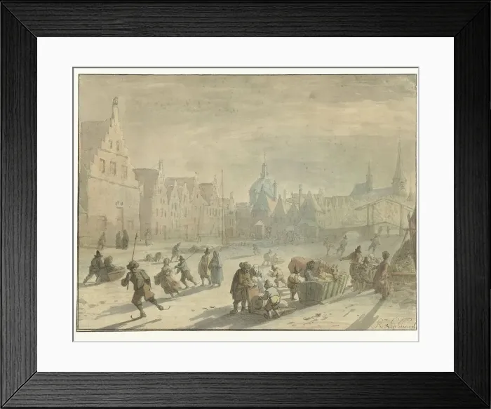 Framed Print : Galgewater in Leiden with ice entertainment, 1639-1654. Creator: Karel Slabbaert Framed Print : Galgewater in Leiden with ice entertainment, 1639-1654. Creator: Karel Slabbaert