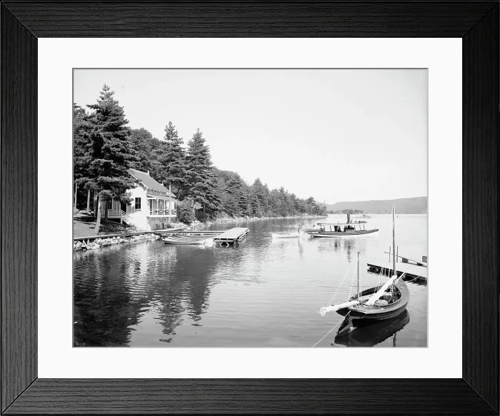 Framed Print : Boat house at Rogers Rock, Lake George, N.Y. between 1900 and 1910. Creator: William H. Jackson