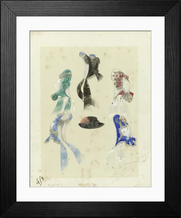 Framed Print : Six hats, c.1859. Creator: Laure Noel Framed Print : Six hats, c.1859. Creator: Laure Noel