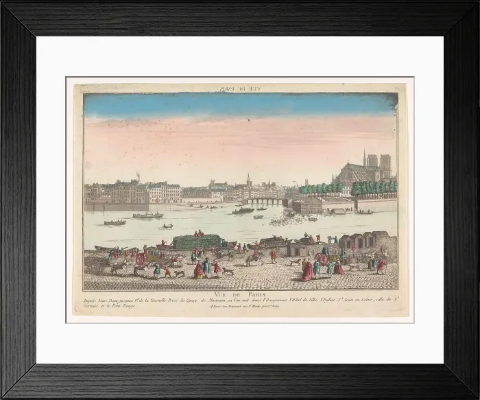 Framed Print : View of the city of Paris seen from the Quai de Miramion, 1745-1775. Creator: Anon Framed Print : View of the city of Paris seen from the Quai de Miramion, 1745-1775. Creator: Anon