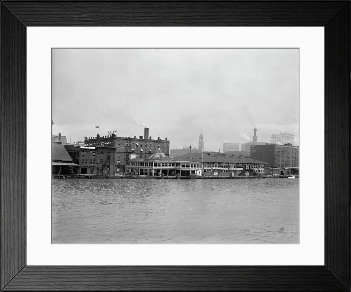 Framed Print : Wayne Hotel and Pavilion from the river, Detroit, Mich. between 1900 and 1915. Creator: William H. Jackson