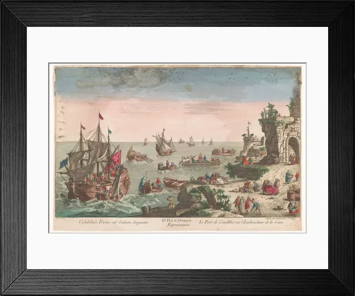 Framed Print : View of the harbour in Caudebec near the mouth of the Seine River, 1745-1775. Creator: Anon Framed Print : View of the harbour in Caudebec near the mouth of the Seine River, 1745-1775. Creator: Anon