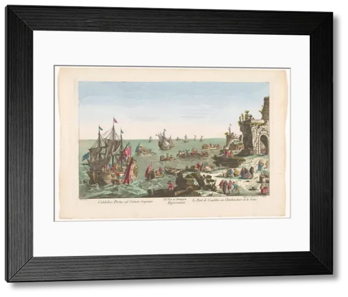 Framed Print : View of the harbour in Caudebec near the mouth of the Seine River, 1745-1775. Creator: Anon Framed Print : View of the harbour in Caudebec near the mouth of the Seine River, 1745-1775. Creator: Anon