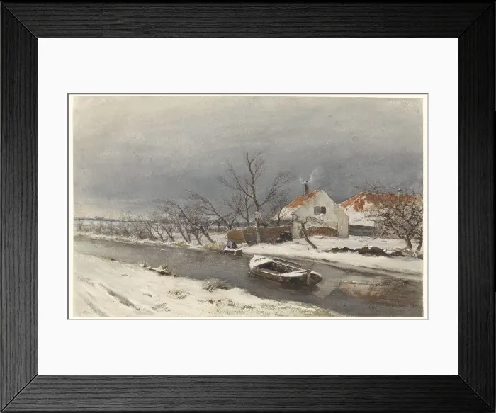 Framed Print : Winter landscape with houses by a canal, 1874. Creator: Louis Apol Framed Print : Winter landscape with houses by a canal, 1874. Creator: Louis Apol