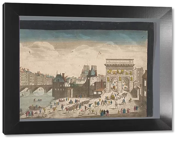 View of the Porte Saint-Bernard and the Pont de la Tournelle over the Seine River in Paris, 1745-75. Creator: Anon